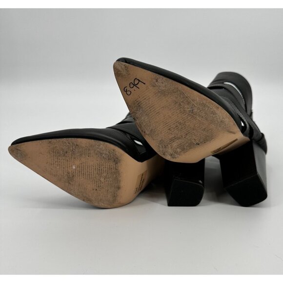 NY&C Black Cutout Bootie Faux leather Women 8 Black Point Toe Ankle - Picture 5 of 11